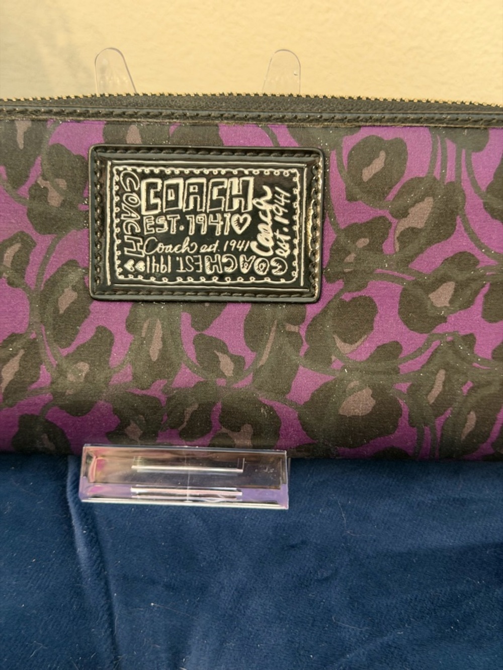 Coach Purple and Black Leopard Print Zip Wallet - Picture 5 of 12